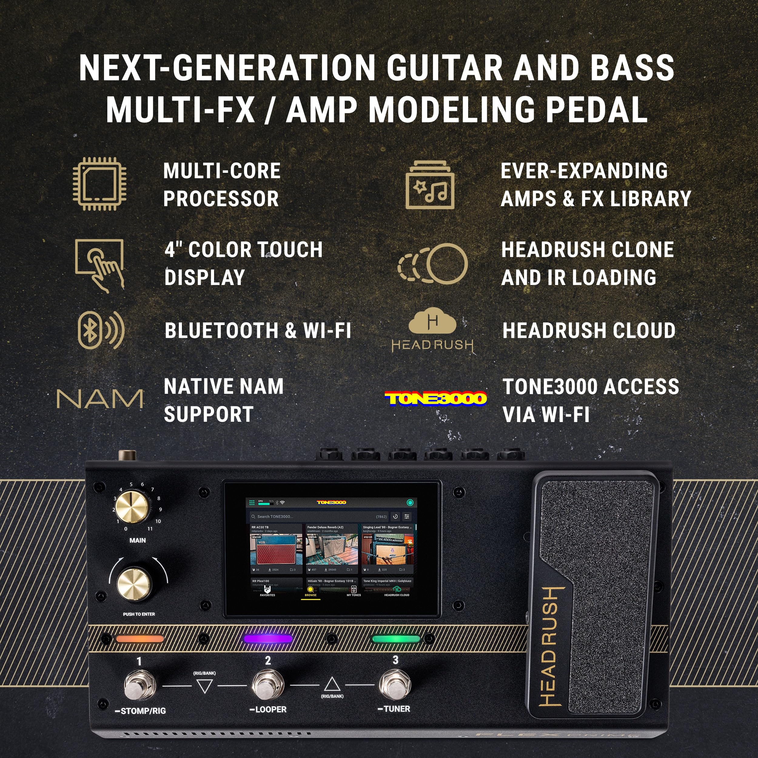 HeadRush Flex Prime - Guitar and Bass Multi Effects Pedal and Amp